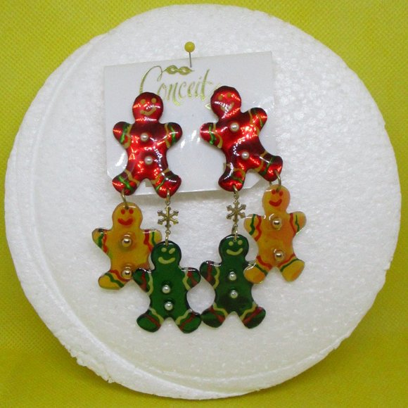 Conceits Earrings Dangle Pierced Moving Gingerbreadman Christmas Earrings - Picture 1 of 9